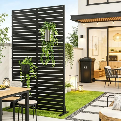 casa.pro Trennwand Nodepp Raumteiler 180 x 120 cm Sichtschutz Outdoor Indoor Raumtrenner Terrasse Balkon verzinkter Stahl Paravent Schwarz