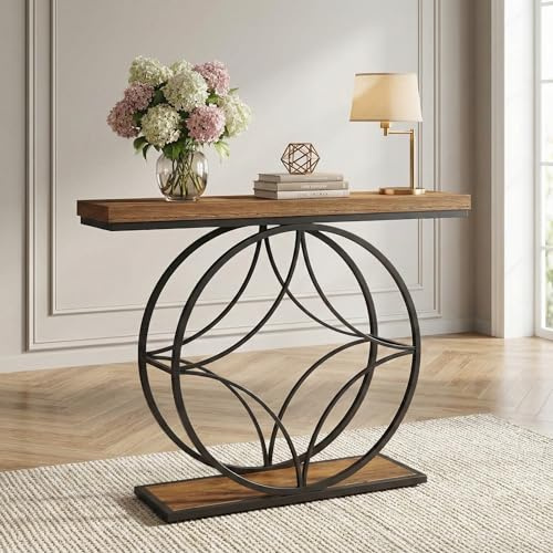 Lailang 120cm Console d'Entrée, Meuble d'Entrée avec Rangement, Meuble Industriel Bois Metal, Étagère Arrière Canapé, Console Fine, 120 x 30 x 20 cm, Rustic Brown
