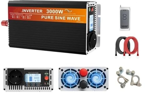 Inverter Onduleur Sinusoïdal Pur 3000 W 4000 W DC 12 V 24 V vers 220 V AC Convertisseur avec Écran LCD pour Maison Camping-Car Camion Convertisseur Tension(12V,3000W)