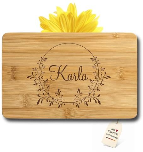 Frühstücksbrettchen Blumenkranz Bambus, personalisiert, Geschenk