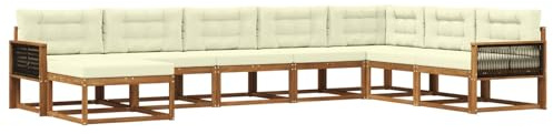 vidaXL Outdoor-Sofagarnitur mit Kissen 8 pcs Natur und Creme, Moderne Outdoor-Sofa-Ecke, robuste Gartenmöbel, Akazienholz Sitzgruppe, stylische Lounge im Garten
