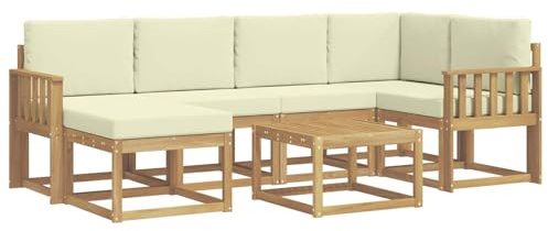 vidaXL Outdoor-Sofagarnitur 7 pcs Weiß und Creme Massivholz Akazie, Garten Sofa, modernes Eckset, wetterfestes Loungemöbel, Terrassen Sitzmöbel für entspannten Komfort