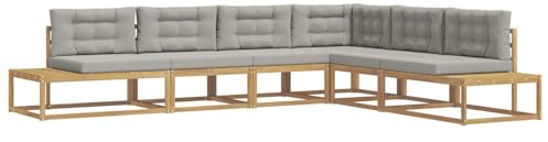 vidaXL Outdoor-Sofagarnitur Weiß 357 x 198,5 x 73 cm Polyester, Outdoor-Sofa-Set, modernes Akazienholz-Ecksofa, wetterfestes Garten-Loungebereich, Terrassenmöbel zum Entspannen