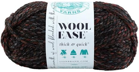 Lion Brand Yarn Wool-Ease Thick & Quick, Super Bulky Wool Blend Yarn for Knitting, Crochet, and Crafts, Blackstone, 1 Pack