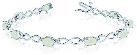 LXR 14K Weißgold Oval Opal und Diamant Armband 1.71 ct