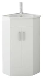 VeeBath BB.VTCW001 Linx Bathroom Cloakroom Corner Basin Vanity Cabinet Unit High Gloss Double Door Sink Furniture 500 x 470mm, White, 500x470