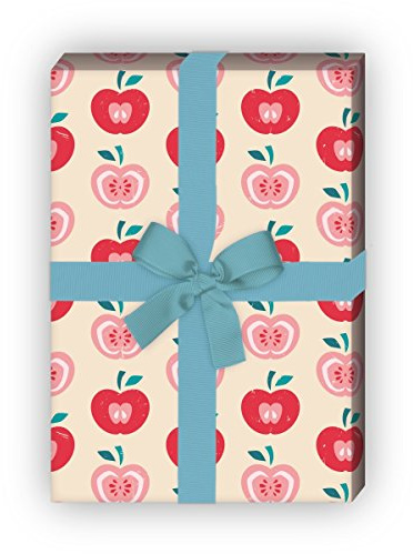 Kartenkaufrausch 70er Jahre Apfel Geschenkpapier Set 4 Bogen, Dekorpapier im Retro Design, für schöne Geschenkverpackung, Musterpapier zum basteln 32 x 48cm