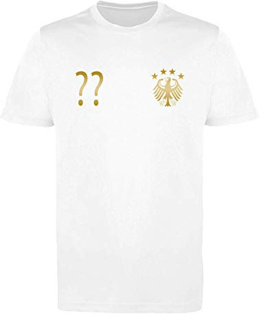 Comedy Shirts Trikot - DE - WUNSCHDRUCK - Herren Trikot - Weiss/Gold Gr. L