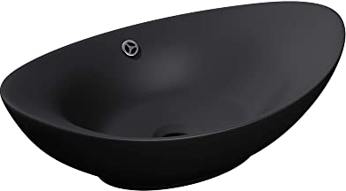 Mai & Mai Waschbecken Aufsatzwaschbecken Oval aus Keramik 59x38cm matt Anthrazit Waschschale Waschtisch mit Nano-Beschichtung Br818