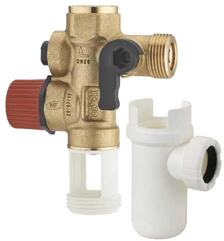 Kit Groupe de sécurité droit norme NF 20x27 (3/4) siège laiton + siphon chauffe eau/cumulus NOYON & THIEBAULT
