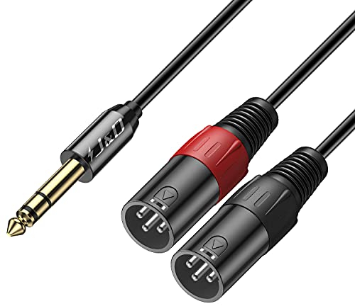 J&D TRS 6.35mm (1/4) a Doble Cable XLR, PVC 2 XLR Macho a 6.35mm 1/4 TRS Macho Interconexión Desequilibrado Adaptador de Audio Estéreo para Micrófono de Altavoz Mezclador de Guitarra AMP, 1,8m