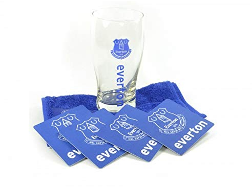 Everton FC - Ensemble verre à bière, serviette éponge et sous-verres officiel (Taille unique) (Bleu/Transparent)
