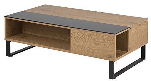 Selsey KOSTRENA - Table Basse relevable avec élément en Verre trempé chêne/Noir 110x60 cm