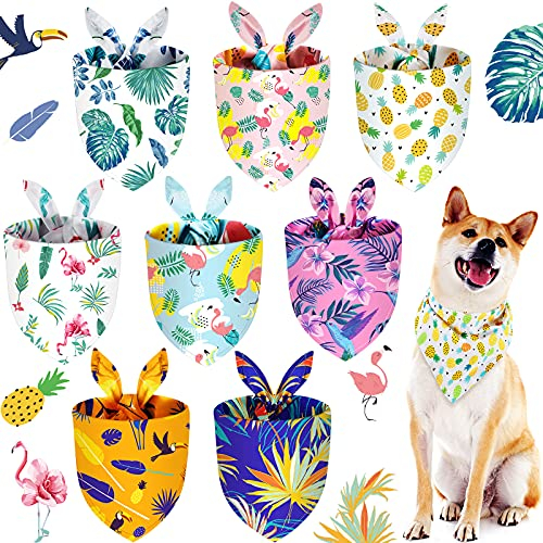 8 Stück Haustier Halstücher Hund Dreieck Sommer Bandana Hawaii Hund Schal Haustier Dreieck Lätzchen Verstellbar Regenwald Obst Flamingo Stil Bandana für Kleine Große Hunde (L)