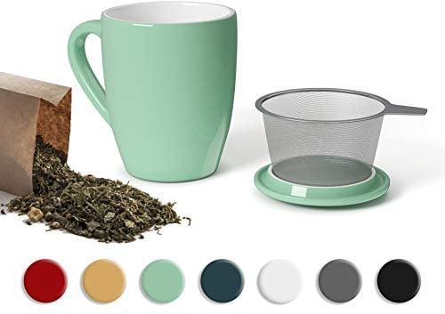 SECRET DE GOURMET Tisaniera Infusiera in Ceramica - Tazza Tisana con Infusore e Coperchio - Infusore tè Porcellana per Una Persona - 320 ml