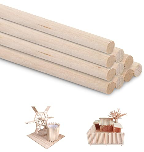 10 Stück Dübelstange, 30 cm lange Holzstäbchen, unfertige Hartholzstäbchen für Heimwerker[8mm]