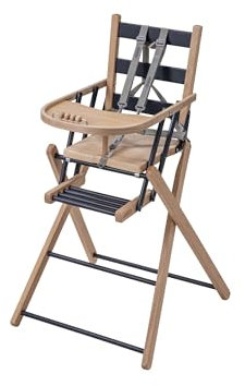 Chaise Haute Bébé Extra-Pliante sans Tablette Amovible Sarah, Bicolore Noir et Naturel