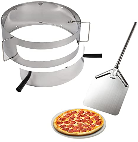 Meateor Pizzaring, verwandelt einen normalen Kugelgrill in einen Pizzaofen, mit integriertem Thermometer, inkl. Pizzaschaufel und Pizzastein für besonders knusprigen Boden, Ring verstellbar