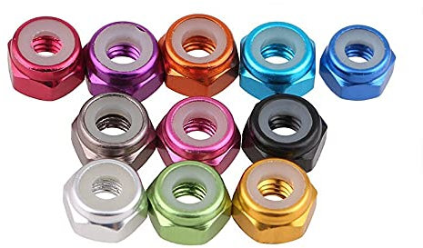 50 Stück M3 M4 M5 M6 Silber/Schwarz/Deepblue/Lightblue/Gold/rot/lila/grün eloxiert Bunte Aluminiumflansch Nylon Setzen Sie die Sicherungsmuttern EIN DKEKE (Color : Green, Size : M5)
