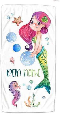 GRAZDesign Meerjungfrau Handtuch mit Namen Badetuch für Mädchen von 2-10 Jahren Strand 140x70cm, Schwimmunterricht