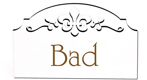 DEKO-LANDO Türschild - Bad - Schild selbstklebend Holz Ornamente 15,5 x 9,5 cm Türdeko Toilettenschild Aufkleber Hinweisschild, 15,5 x 9,5 x 0,5 cm