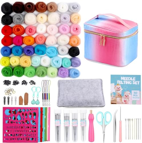 ZXIIXZ 50 Colors Needle Felting Kit, 185 Pcs Felt Kits for Beginners Adult