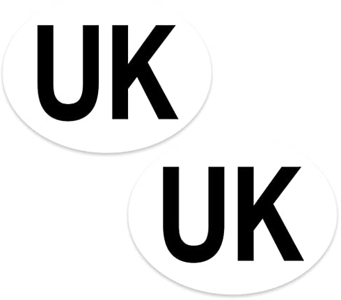 SolaDirect UK Badge for Cars – New 2021 Road Legal Regulation for Driving in France, Europe and EU Countries - Self-Adhesive, Black Text White Oval Plate (2 pcs)