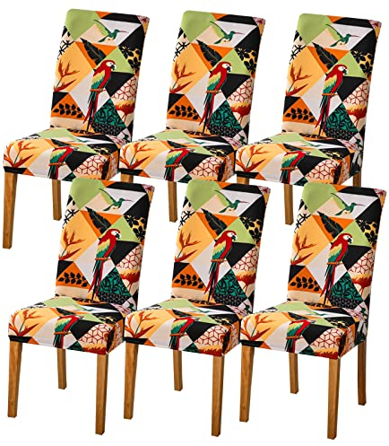 HZDHCLH Chair Covers Slipcovers 4/6 PCs Stretch Removable Washable Short Dining Chair Protector Cover Seat for Hotel,Dining Room,Ceremony (Auspicious bird,6 PCS)