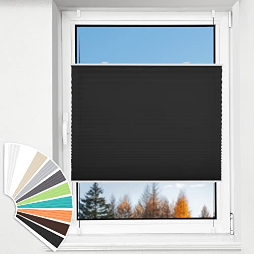 HOMEDEMO Plissee Klemmfix ohne Bohren Jalousien, Schwarz, 70x200cm(BxH), Plisseerollo Fensterrollo mit Klemmträger, Faltrollo Klemmrollo Sicht-und Sonnenschutz Rollos für Fenster & Tür