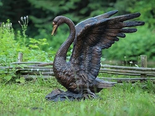 Thermobrass Bronzefigur Schwan mit Wasserspeier Brunnenfigur Teichskulptur Gartendekoration