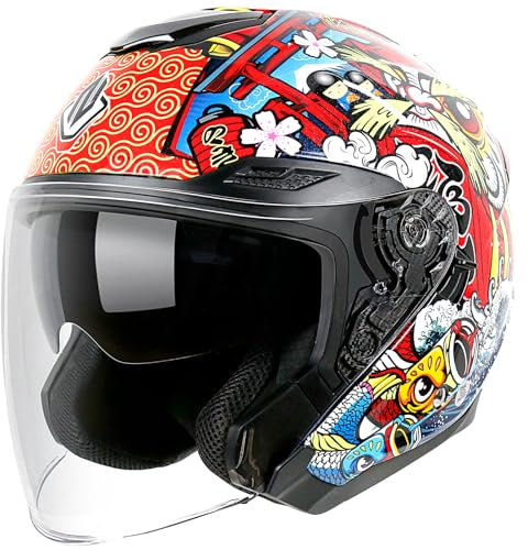 NENKI Rollerhelm für Motorradfahrer, Motorradhelm ECE 22.06, Jethelme mit Doppelvisier und Sonnenblende, Halbhelme für Damen Herren (TuyaB, XXL)
