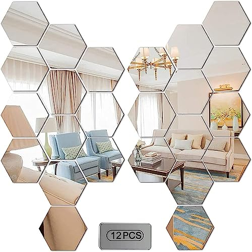 Runmeihe® 12PCS Spiegelfliesen Selbstklebend Spiegel Wandaufkleber Abnehmbare Kunst Kunststoff Fliesen Dekoration Geeignet Für Wohnzimmer, Bad, Schlafzimmer Wand DIY Dekor