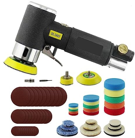 60-teiliges Mini-Luftschleifer-Set, pneumatische Schleifmaschine mit 2,5 cm, 5,1 cm, 7,6 cm Trägerplatten, Schleifscheiben, Polierpads für Exzenterschleifen, Polieren