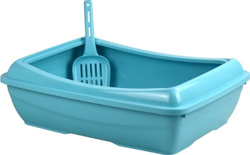 Cat Litter Tray with Matching Litter Scoop (M, Cyan)