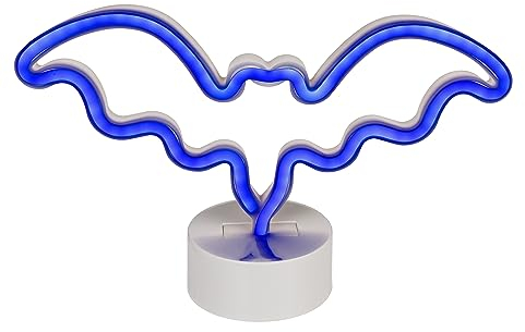 MIJOMA, Neon-Leuchte, Außergewöhnliches Leuchterlebnis - Stilvolle Beleuchtung, Deko-Licht, Energiesparend, 28x18 cm, Batteriebetrieb - Ideal für Zuhause, Büro & Kinderzimmer. (Fledermaus - blau)