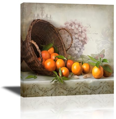 Piy Painting Orange Kunstdrücke auf Leinwand Obst Leinwandbild Modern Wandbilder Set, Wanddekoration mit Innenrahmen für Küche, Restaurant, Café und Büro 1X 30x30cm