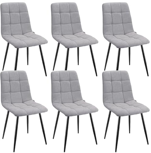 WAFTING Esszimmerstühle 6er Set, Gepolsterter Stuhl mit Hoher Rückenlehne und Leinendesign, Esstischstühle mit Metallfuß, für Esszimmer, Wohnzimmer, Küche, Schlafzimmer und Empfangsraum, Grau
