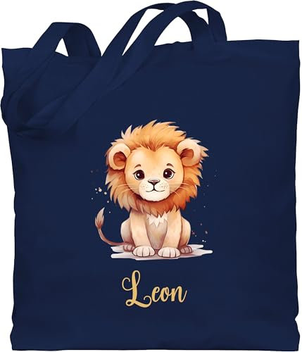 Baumwolltasche - Süßer Löwe mit Name personalisiert I Löwen Geschenk I Zootiere I König der Tiere I Leu - Unisize - Navy Blau - wechselsachen beutel kita personalisierte tasche kindergarten