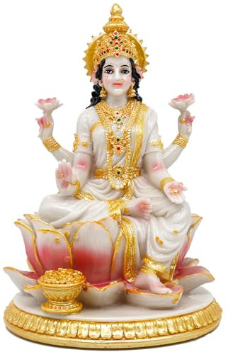 alikiki Indische Göttin Lakshmi Statue – 22,1 cm H Marmorfarbe Hindu-Laxmi Devi Idol Diwali Geschenk für indische Freunde Murti Pooja Artikel Home Office Mandir Tempel Altar Puja Dekoration