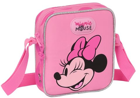 Safta MINNIE MOUSE LOVING Kleine Umhängetasche für Kinder, Kindertasche, ideal für Kinder von 5 bis 14 Jahren, bequem und vielseitig, Qualität und Stärke, 16 x 4 x 18 cm, Rosa, Rosa, Estándar, Casual