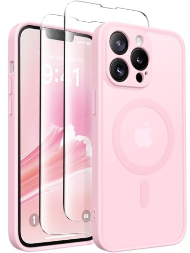 CAPRARO Magnetic for iPhone 13 Pro Max Case, [Compatible with MagSafe] [Full Camera Protection] [13FT Drop Protection] Shockproof Protective Slim Translucent Matte Phone Case, Pastel Pink