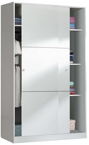 Miroytengo Armario Dormitorio 2 Puertas Correderas Organizador Color Blanco Brillo 120x200 cm