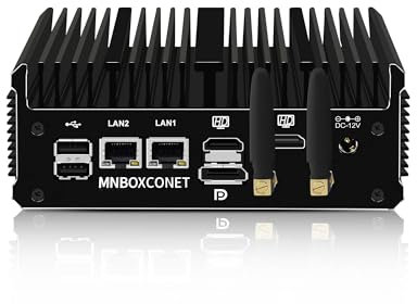 MNBOXCONET Lüfterlos Mini PC Industrial N100, Small Fanless Computer, 32GB RAM 512GB NVMe SSD, Windows 11 Pro, Dual i226V 2.5GbE LAN, RS232 COM, WiFi5/BT4.2, Business Büro Triple Display