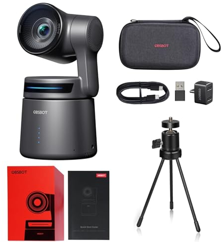 OBSBOT Tail Air con Trípode, NDI 4K Streaming Webcam, Cámara PTZ con Seguimiento AI, Aplicación Inteligente, Control por Gestos, HDMI/USB-C/PoE/Inalámbrico, Cámara de Video para Iglesia/Deportes