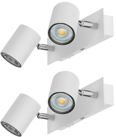 ledscom.de 2x Wandspot WAIKA, zweiflammig, mit Schalter, weiß matt, inkl. GU10 LED (warmweiß, je 7,6W, 1103lm, 33°)