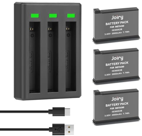 Joiry 3X Akku ladegerät + 3 Akkus für Insta360 ONE X2 Akku und USB Ladegerät kompatibel mit Insta360 X2 Kamera