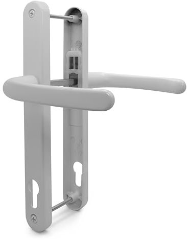 TSS White UPVC Door Handle Pair Set, 117mm PZ (Centres), Sprung, Lever Lever, 237mm Screw to Screw (Screw centres), Backplate 267mm x 32mm - Replacement PVC Door Handle in White, Suits Millenco 117mm