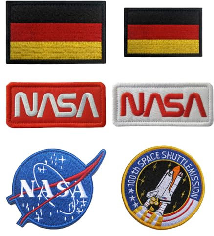6 Stück NASA und German Flagge Patch Abnehmbare Aufbügler Flicken Taktisch Militär Applikation für Rucksäcke Kleidung Baseballkappe Taschen Weste Jacke