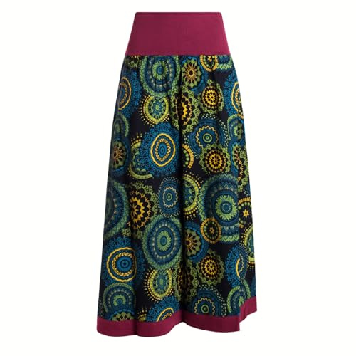 Vishes Langer Damen Herbstrock mit Mandalas I Handgefertigt aus 100% Baumwolle I Rock mit breitem Bund I Für warme & kalte Monate I Nachhaltige Alternative Bekleidung