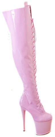 denova's Stivale da donna in vernice con tacco molto alto, con lacci, plateau, pole dance, sopra il ginocchio, con cerniera, Rosa 3., 42.5 EU